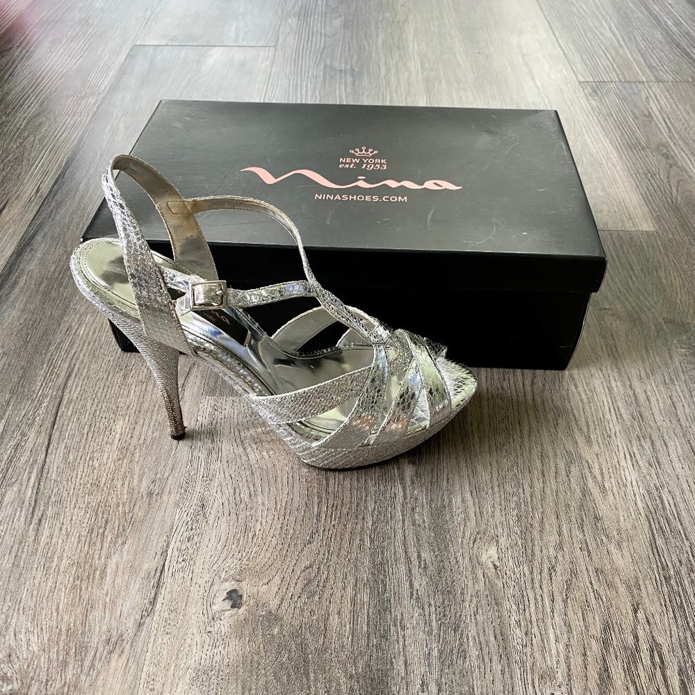 Nina Silver Strappy Evening Sandals
